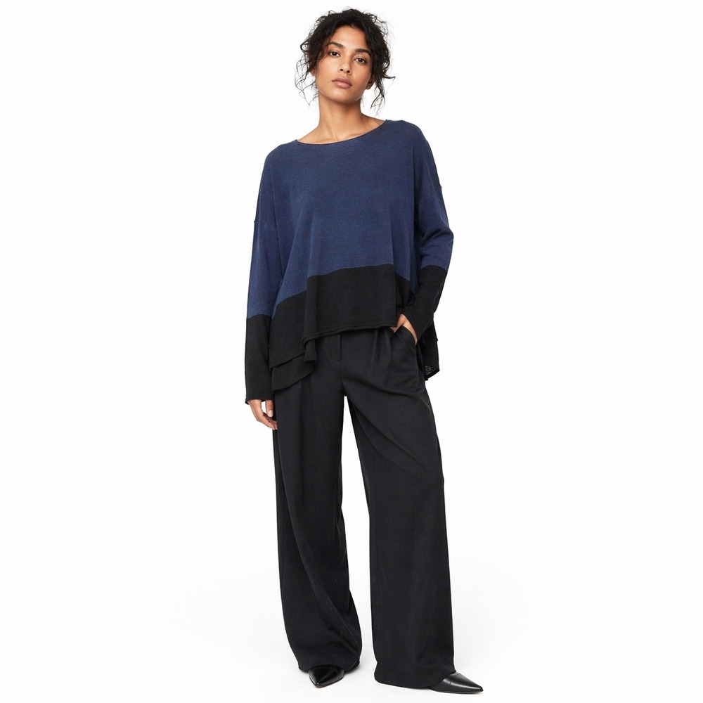 Vince Womens Colorblock Sweater Blue Small Minimalist Luxe Scandi Clean Girl